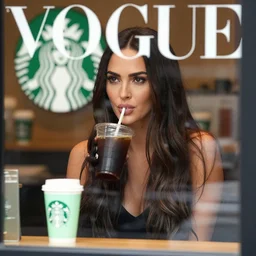 Megan fox inside of Starbucks, vogue photograph