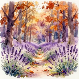 Lavender autumn forest, high quality watercolors, award winning, trending on ArtStation