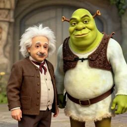 vintage photo of einstein beside shrek