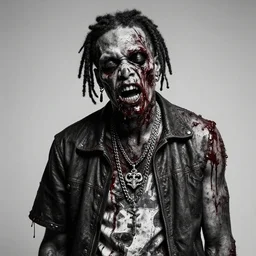 bloody zombie nekfeu, 8 k, very high resolution, photo, black and white, processing, extremely hyperdetailed