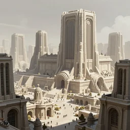 star wars concept art by greg rutkowski, an urban landscape of buildings of ancient architecture, but huge and imposing in the middle of a temperate jungle, cinematic lighting, dawn light, nostalgic atmosphere.