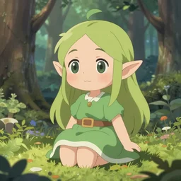 anime cute elf in the forest
