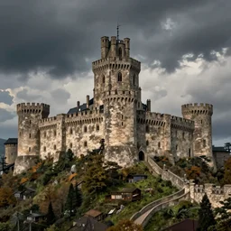Medieval castle on hills, realistic, detailed, artstation
