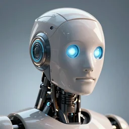 a close up of a robot with glowing eyes, a raytraced image by cedric seaut ( keos masons ), trending on zbrush central, photorealism, sketchfab, rendered in maya, rendered in unreal engine