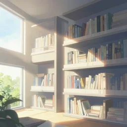 an apartment as seen from inside, light streaming through the windows in an anime style