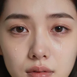 portrait of a face focusing on the eyes full of tears from someone crying with clearly visible tear drops, hyper detailed, realistic
