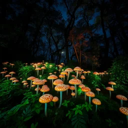 a beautiful wide - lens landscape photograph of a bioluminescent mushroom jungle, natural lighting, shot on a pentax k 1 mark ii