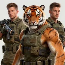 a award winning commission of a fit anthro soldier tiger shooting,digitalt art,hyperdetailed,photorealistic,art by greg rutkowski,character design by charles bowater,ross tran,deviantart,artstation,high detailed,cinematic,movie scene,detailed face