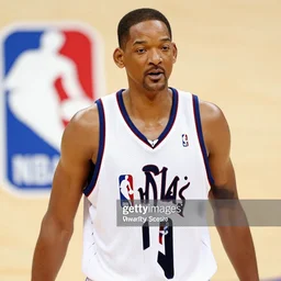 award - winning hyperdetailed photograph of will smith playing in the nba, wearing nba jersey, nba court, as seen on getty images, 4 k, 8 k, hd quality