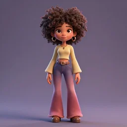 a centered render of a super cool afro girl from the seventies wearing flares, by dreamworks, by pixar, by viktoria gavrilenko, by leticia gillett, octane render, perfect face, 3 d, 8 k