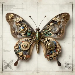 1 8 th century blueprint of an extremely complex mechanical butterfly, extremely detailed, da vinci codex