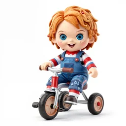 cute chucky doll riding a tricycle