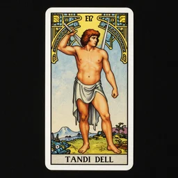tarot card of a shirtless swordsman, dad bod, homoerotic, art deco, art nouveau, ( ( by louis comfort tiffany, by alphonse mucha ) ), trending on artstation