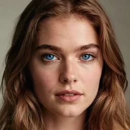 a vivid portrait of a female with beautiful hair, light skin, and big blue eyes, soft cinematic lighting, shallow depth of field, photograph by annie leibovitz, 4k