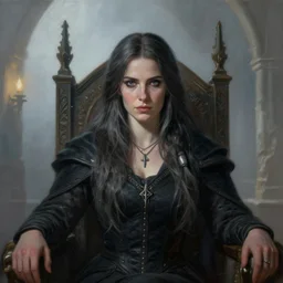majestic, gracious, pragmatic, the witcher 3 wild hunt : yennefer of vengerberg, face centered portrait, confident,, rustic throne room, architecture, fog, volumetric lighting, illustration, perfectly shaded, cold lights soft painting, art by leesha hannigan, ross tran, thierry doizon, kai carpenter, ignacio fernandez rios