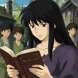 a film still portrait of a beautiful fantasy woman reading the book death note, finely detailed features, closeup at the faces, perfect art, at an ancient city, gapmoe yandere grimdark, trending on pixiv fanbox, painted by greg rutkowski makoto shinkai takashi takeuchi studio ghibli, akihiko yoshida, 4 k