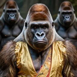 dreamlike stunning gorillas god portrait, gold kimono, art by artgerm, wlop, loish, ilya kuvshinov, 8 k realistic, hyperdetailed, beautiful lighting, detailed background, depth of field, symmetrical face, frostbite 3 engine, cryengine,