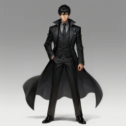 a highly detailed illustration of kento yamazaki wearing black suit and tie with coattails, yellow eyes, dramatic standing pose, intricate, elegant, highly detailed, centered, digital painting, artstation, concept art, smooth, sharp focus, league of legends concept art, wlop.