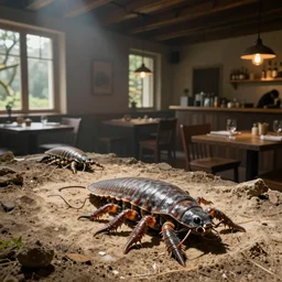 tardigrades in restaurant in style of vilhelm hammershoi