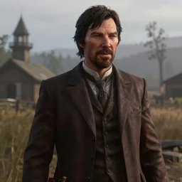 Film still of Benedict Cumberbatch, from Red Dead Redemption 2 (2018 video game)