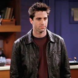 ross geller wearing a leather jacket,'friends'9 0 s tv show screenshot