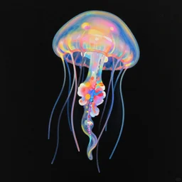 cell shading jellyfish on black paper, vivid colours, by moebius, hiroshi yoshida, druillet