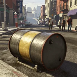 highly detailed oil - drum with pack of c 4 on its side in gta v, in a empty street of new york, stephen bliss, unreal engine, fantasy art by greg rutkowski, loish, rhads, ferdinand knab, makoto shinkai and lois van baarle, ilya kuvshinov, rossdraws, tom bagshaw, global illumination, detailed and intricate environment