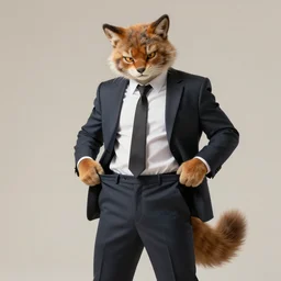 furry wearing suit trying to stop pants from bulging art