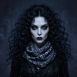 curled perspective digital art of a dark hair woman wearing arab scarf by anton fadeev from nightmare before christmas