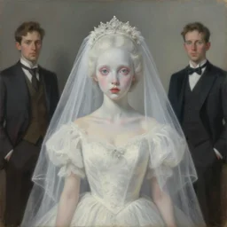 pop surrealism, lowbrow art, realistic cute bride pale ghost girl painting, hyper realism, muted colours, rococo, natalie shau, loreta lux, tom bagshaw, mark ryden, trevor brown style,