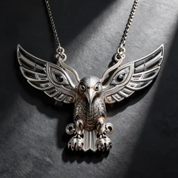 jewelry inspired by the Haida Gwaii raven spirit, symmetrical, high detail, product photo