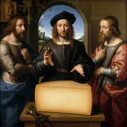 beautiful renaissance painting of a gouda cheese by jan van eyck, titian, piero della francesca
