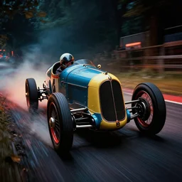 1920s race car rally, very dark and intense, vivid colors, trending on artstation, 8K, ultra wide angle, pincushion lens effect
