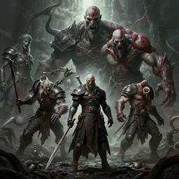 a ultra detailed 3 d vector render of the hunter from bloodborne and kratos killing the great ones, elden ring art, epic fantasy, grimdark realism, cosmic horror, liminal space, ultrawide lens, d & d, intricate, highly detailed, digital painting, artstation, concept art, sharp focus, octane render, art by greg rutkowski and rembrandt