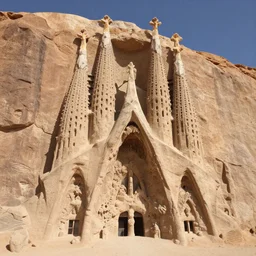 la sagrada familia on mars, carved in a martian cliff