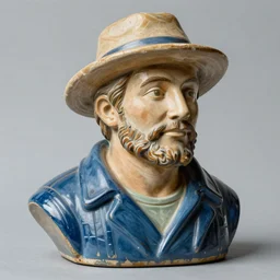 hyper realistic closeup bust of a new england fisherman, painted, colorized, bossons vintage chalkware, by emile renouf