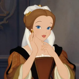 renaissance noblewoman with blue eyes and play skin in a classical portrait pose in the art style of ub iwerks