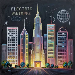 electric metropolis, painted by frank wu and peter lloyd, trending on artstation, rembrandt lighting front view iridescent colors, chalk art, macro, magic realism, manierism