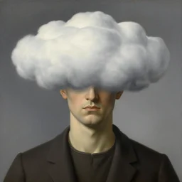 portrait of a man whos head is hidden with a cloud, by rene magritte, detailed painting, hd, hq, high resolution, high detail, 4 k, 8 k