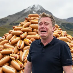 jeremy clarkson crying in front of a mountain of hot dogs
