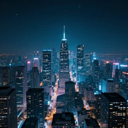 a futuristic neon city at night, the stars are visible despite the haze and light pollution, volumetric lighting