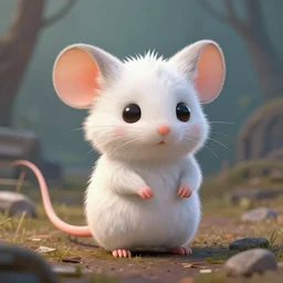 mouse cat chimera, white fur, post apocalyptic, very cute digital art