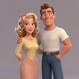 humphrey bogart and lauren bacall, pixar style disney style. Octane render, studio lighting.