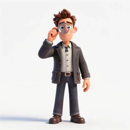 stern watchmaker with loupe, stylized pixar-style 3d render, full body, standing, isolated on a pure white background, centered, whole figure in frame, sharp focus, studio lighting