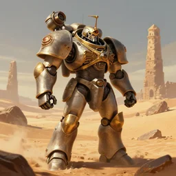 wow! fanart mechwarrior in devasted desert, d & d, high fantasy, detailed, digital art, artstation, smooth, sharp focus, art by artgerm, greg rutkowski, alphonse mucha
