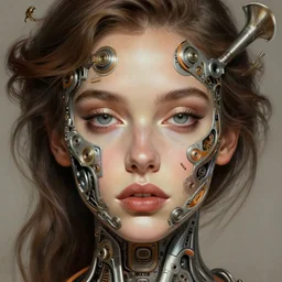 symmetry!! zoe kravitz, machine parts embedded into face, intricate, elegant, highly detailed, digital painting, artstation, concept art, smooth, sharp focus, illustration, art by artgerm and greg rutkowski and alphonse mucha, 8 k