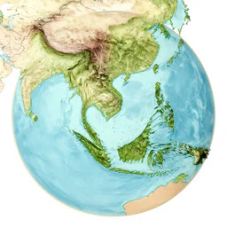 isometric view of mainland southeast asia, geographic map, high - detail, high accuracy, in style of old map, fantasy,