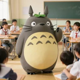 totoro at a class with a bunch of kids paying attention
