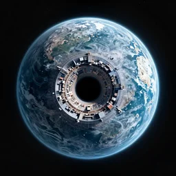 a giant sphere of water orbiting a star falling into a black hole there is a city inside a forcefield inside the globe of water that is being spaghettified