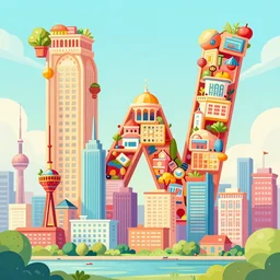 a vibrant illustration of a city scene made up of the alphabet, capital letters, abc, digital painting, artstation, concept art, smooth, prismatic, cartoonish, white thunderbird car